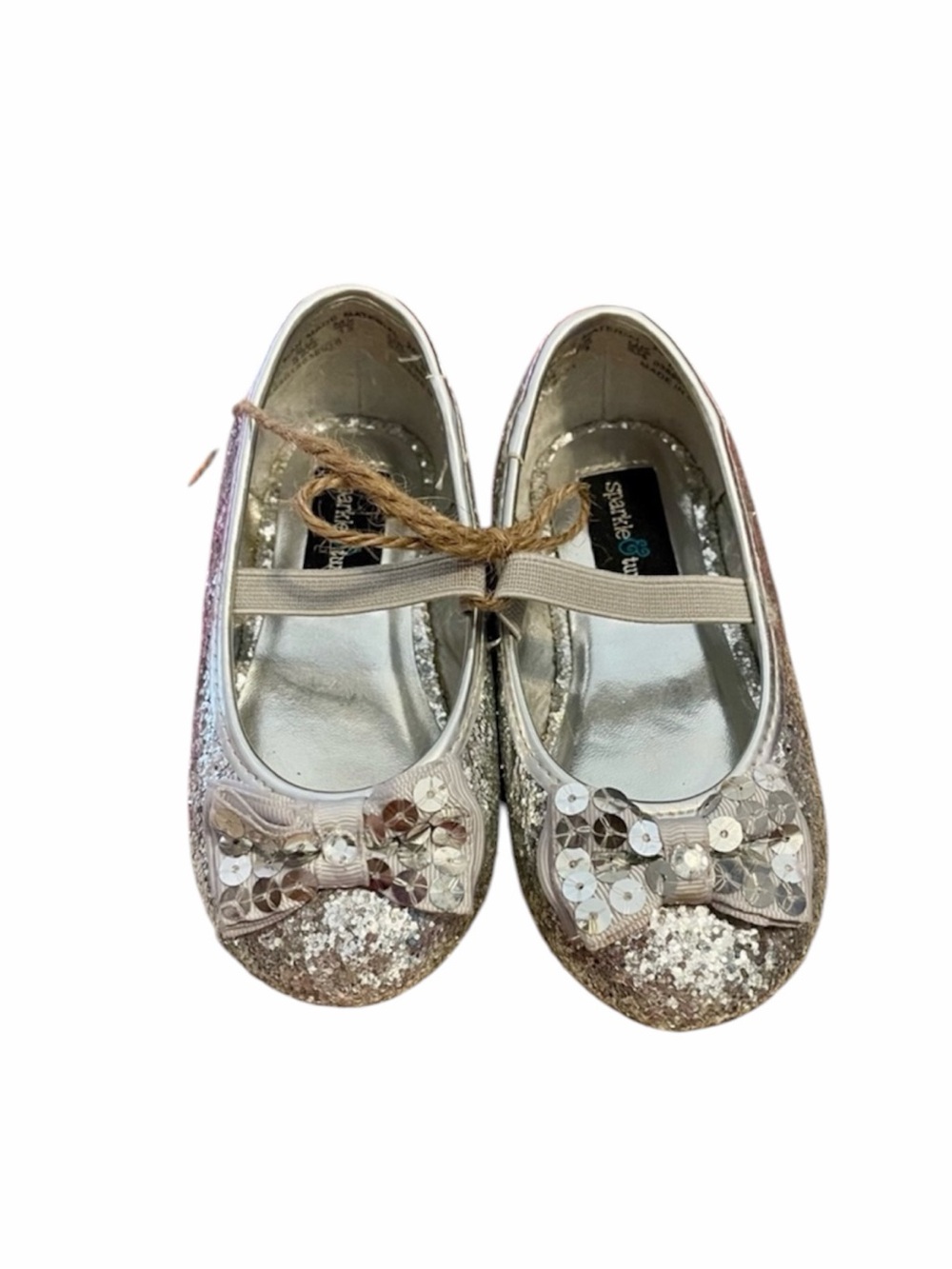 Sparkle & Tux Kids Silver Glitter Mary Jane Shoes with Bow - 6